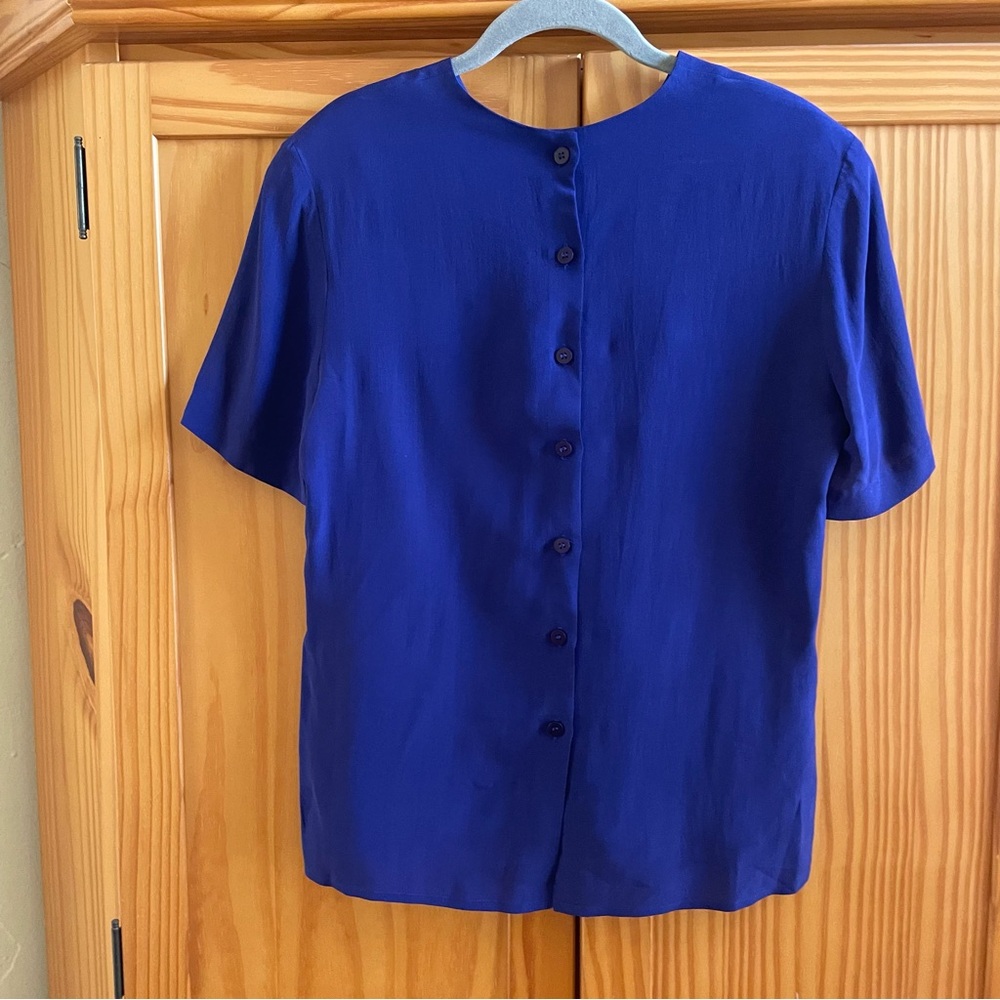 Evan Picone 100% Silk Shirt Blouse Short Sleeve Back Buttons Quiet Luxury - Picture 2 of 6